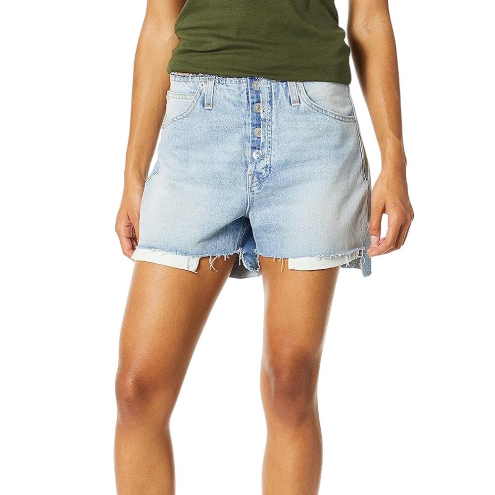 Hudson Sloane Short 29 Distressed Denim Step Hem Button Fly Light Wash Cutoffs